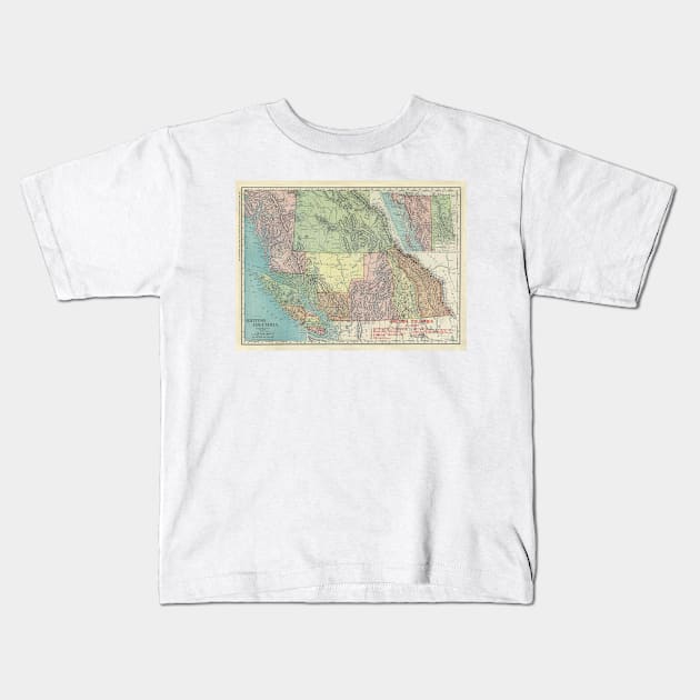 Old British Columbia Canada Map (1903) Vintage Canadian Province Atlas Kids T-Shirt by Bravuramedia